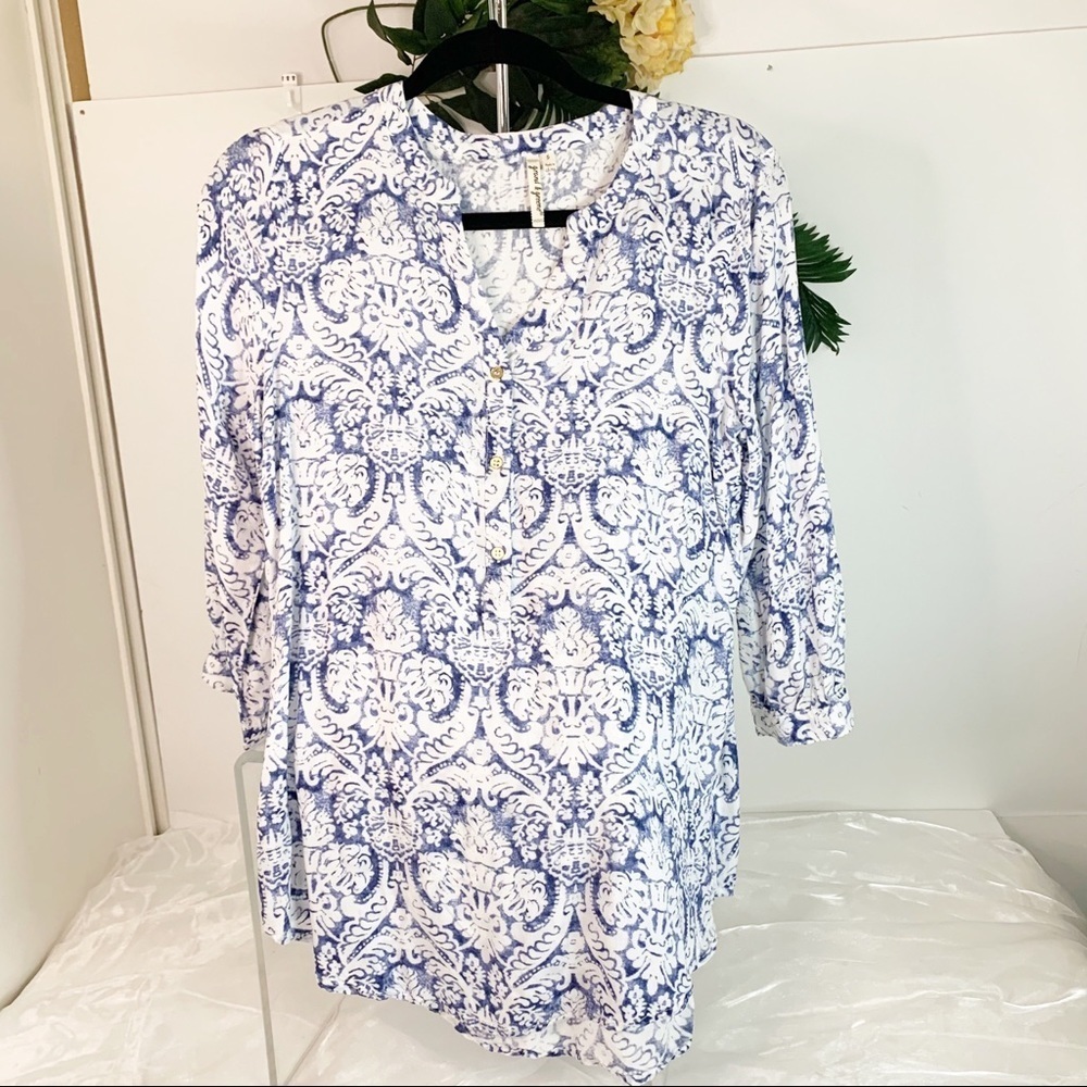 Grand & Greene Womens 3/4 Sleeve Lightweight Printed Beach Top Cover up! Small